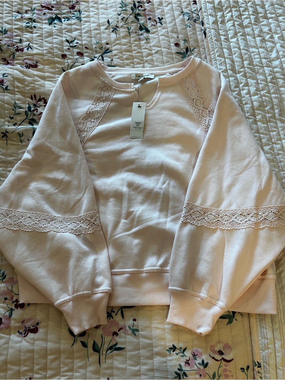 Francesca's Collections Blush Pink Lace-Trim Crewneck Sweater